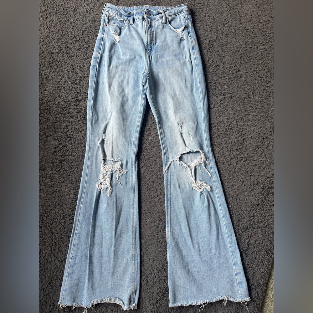 Old Navy distressed flares, high rise, light wash, size 4